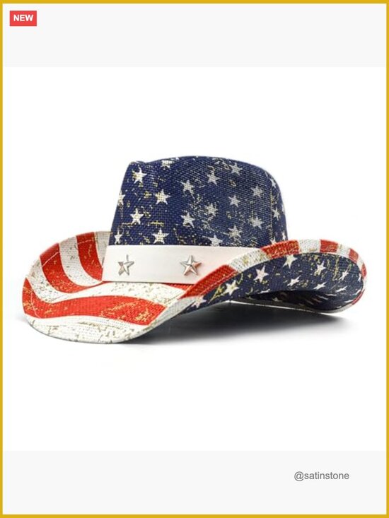 Patriotic American Flag Cowboy Hat Straw Shapable Brim Western Hat main image 4